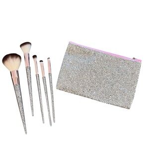 Ruby Face 5 Piece Crystal Collection Rhinestone Interior Makeup Brush Set & Bag